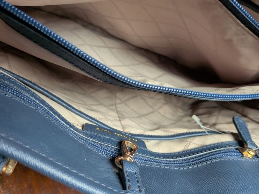 Michael Kors Jet Set Travel Blue Saffiano Leather Large Tote Shoulder Bag